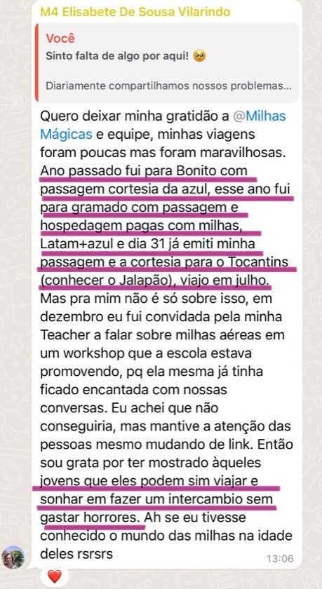 Depoimento de aluna